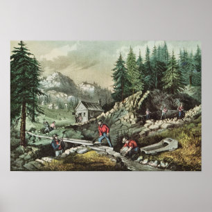 Póster Goldmining na Califórnia, 1871