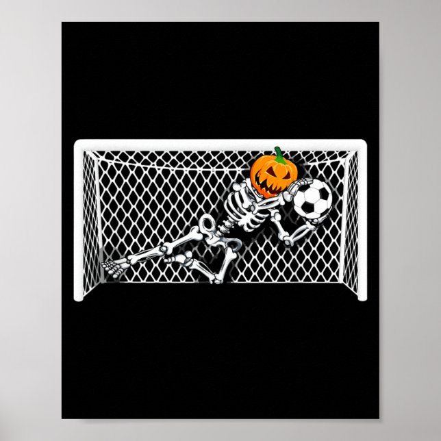 Poster Goleiro de Futebol de Esqueleto Abóbora de Hallowe (Frente)