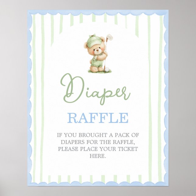 Poster Golf baby shower Diaper Raffle sign (Frente)