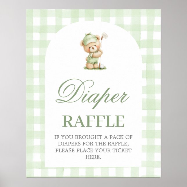 Poster Golf baby shower Diaper Raffle sign (Frente)
