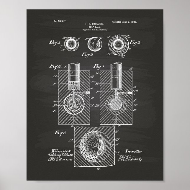 Póster Golf Ball 1902 Patent Art - Chalkboard (Frente)