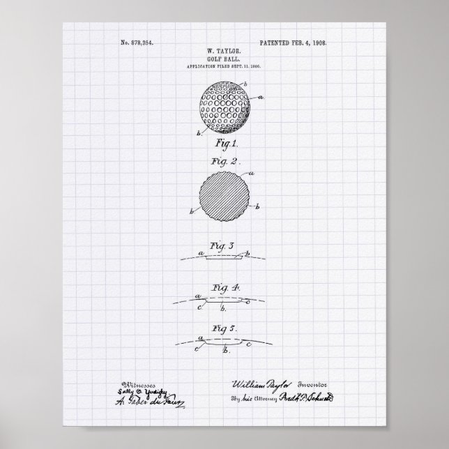 Poster Golf Ball 1908 Patent Art - Lined Peper (Frente)