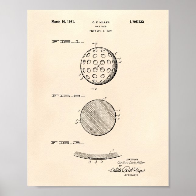 Poster Golf Ball 1931 Patent Art Old Peper (Frente)