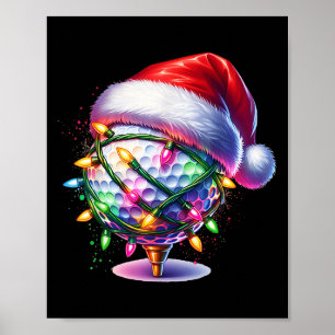 Poster Golf Ball Santa Hat Homens Mulheres Natal Golfe X