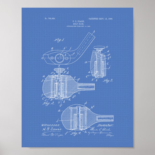 Póster Golf Club 1904 Patent Art - Blueprint (Frente)