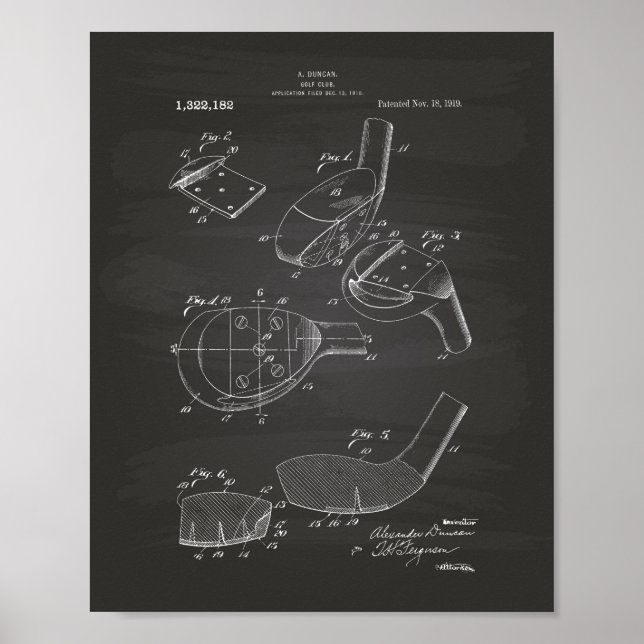 Póster Golf Club 1919 Patent Art - Chalkboard (Frente)