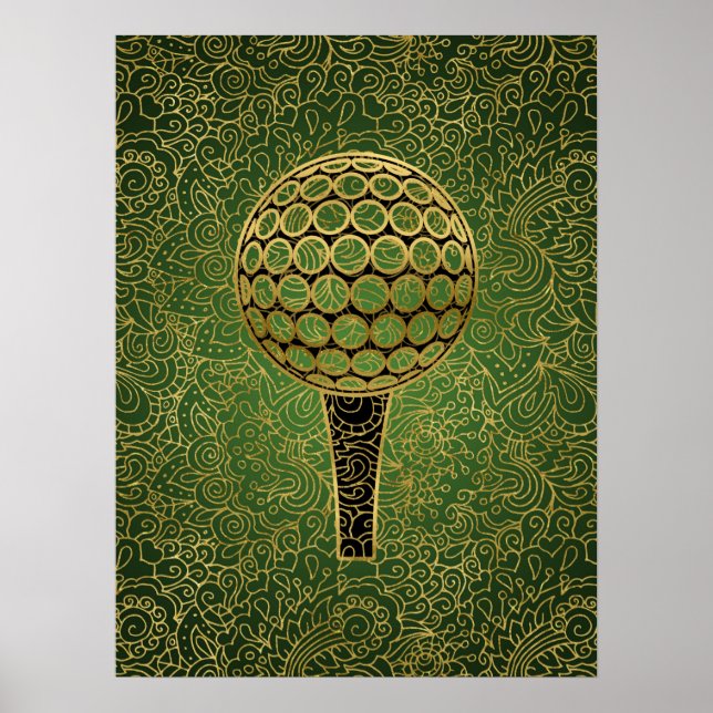 Poster Golf Dourado Filigre Esportivo Verde (Frente)