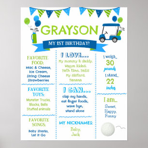 Poster Golf Hole em um Conselho de Sinal de Milestone de 