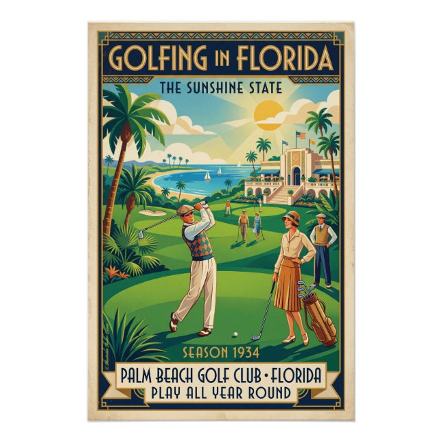 Póster Golf in Florida – Palm Beach 1934  (Frente)