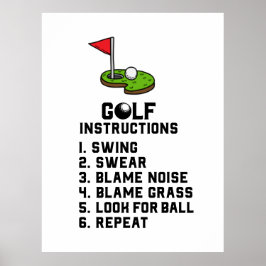 Poster Golf Instruction Swing Sweat Flag hole on green