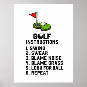 Poster Golf Instruction Swing Sweat Flag hole on green