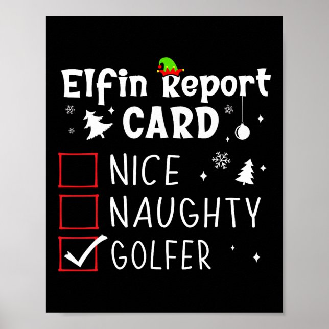 Poster Golf Natal Belo, Engraçado Lista Xmas Golfer (Frente)