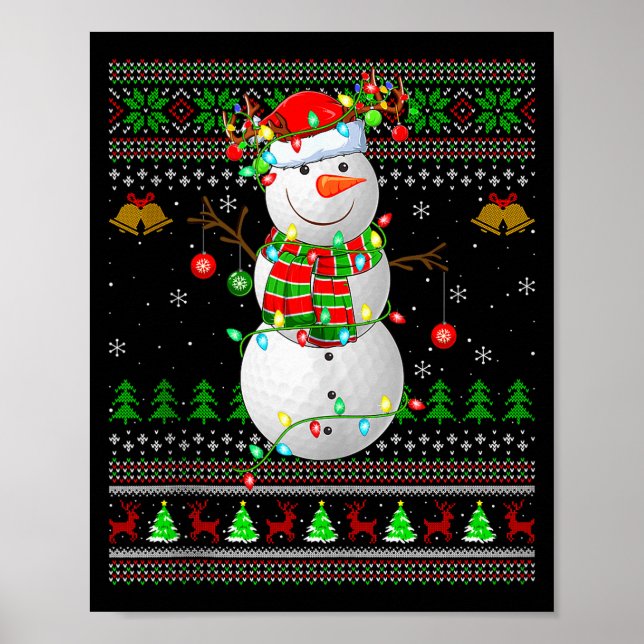 Poster Golf Snowman Ugly Christmas Sweaters Golfing Golfe (Frente)