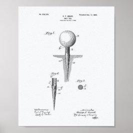 Póster Golf Tee 1899 Patent Art - Livro Branco