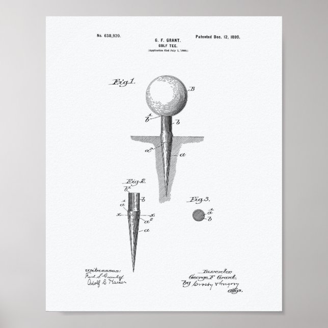 Póster Golf Tee 1899 Patent Art - Livro Branco (Frente)