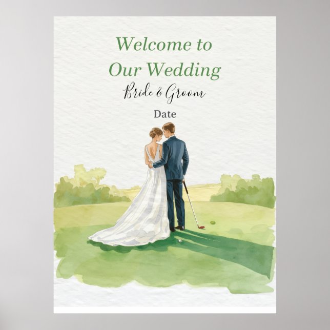 Poster Golf wedding Birde and Groom on Putting Green (Frente)