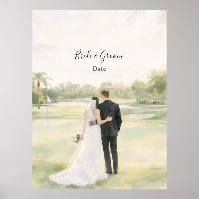 Poster Golf wedding Birde and Groom on Putting Green (Frente)