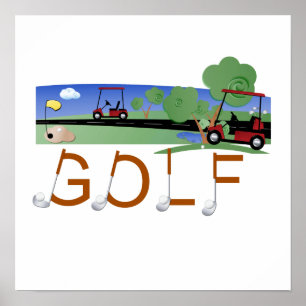Póster Golfe com o camiseta e os presentes dos carros de