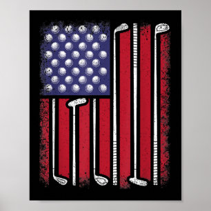 Poster Golfe Divertido Bandeira Americana Jogador de Golf
