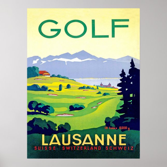 Poster Golfe em Lausanne, Suiça, Viagens vintage (Frente)