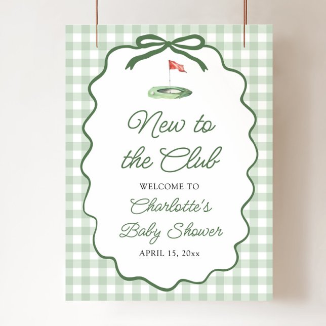 Poster Golfe Verde Novo no Clube Chá de Bebê Boas-Vindas (Green Golf New to the Club Baby Shower Welcome Sign)