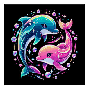 Póster Golfim Colorido Arte Oceânica Animal Marinho Vibra