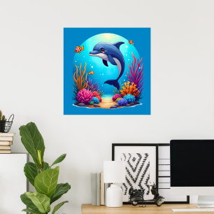 Poster Golfinho Caprichoso em Recife de Coral Vibrante