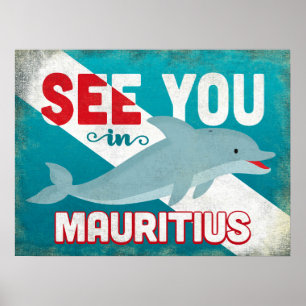 Poster Golfinho de Maurícia - viagens vintage retros