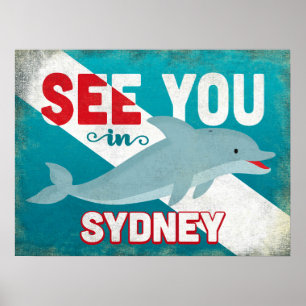 Poster Golfinho de Sydney - viagens vintage retros