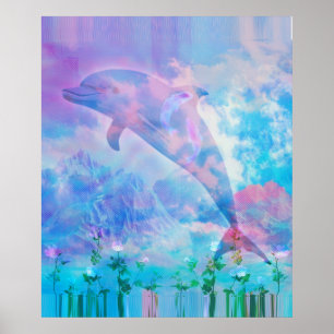 Poster Golfinho-de-vaporwave no céu