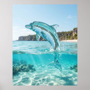 Poster Golfinho de Vidro Salto Azulado