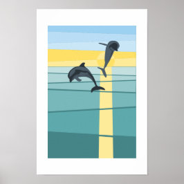 Poster Golfinho do Sol Moderno do Mar em Arte Amarela Tur