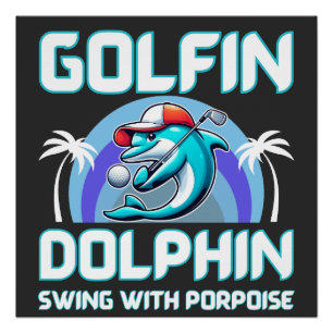 Póster Golfinho jogando camisa de golfe Presente para p