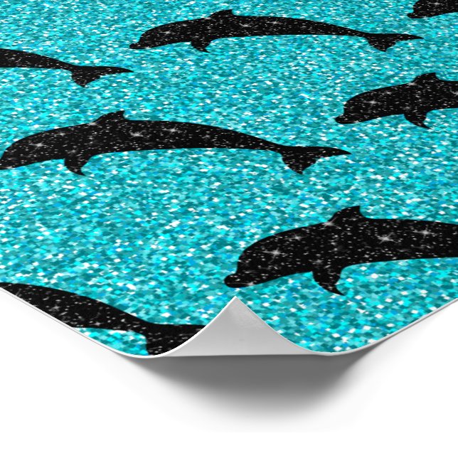Poster Golfinho Nadando Brilho Preto Animais Oceânicos (Borda)