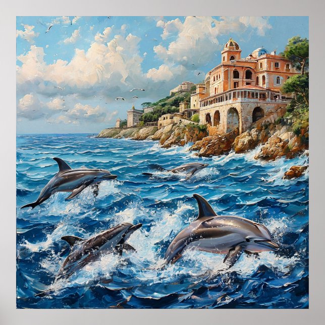 Poster Golfinho Oceânico Decoração de Casa Marítima Coste (Frente)