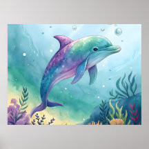 Golfinho pintado à aguarela