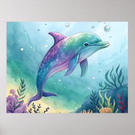 Poster Golfinho pintado à aguarela