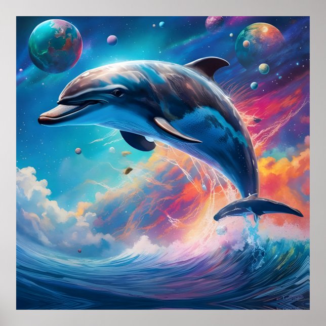 Poster Golfinho Pulando, Fantasia, planetas (Frente)