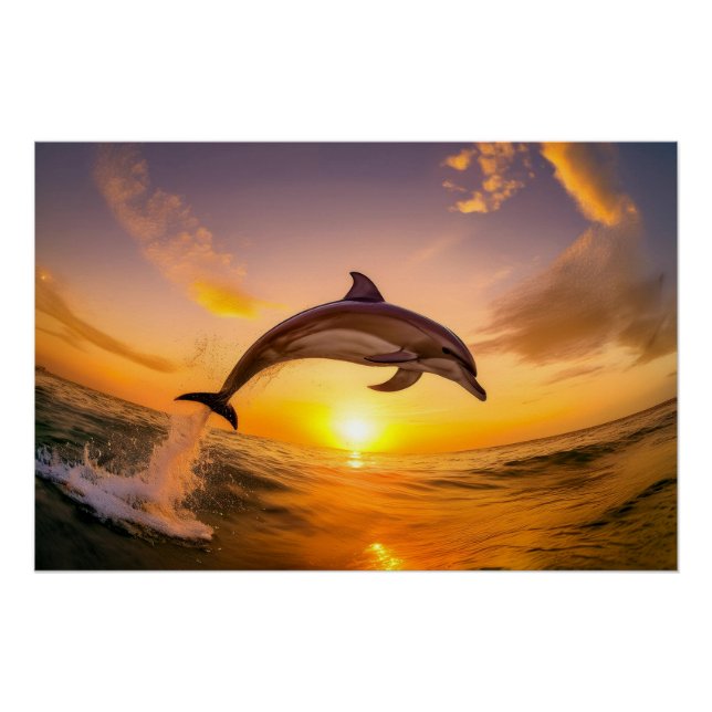 Póster Golfinho Saltando e Espalhando Água (Frente)