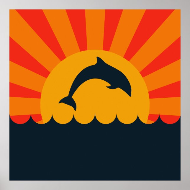 Póster Golfinho saltando para fora da ilustração da água (Frente)