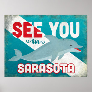 Poster Golfinho Sarasota - Viagens vintage retrô