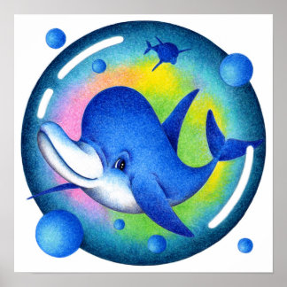 Poster Golfinho sorridente nadando.
