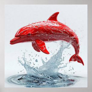 Poster 🐬 Golfinho Vermelho Oceano Bold Decoração Costeir