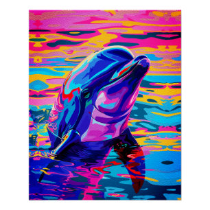 Póster Golfinho Vibrante – Sonho Colorido do Oceano