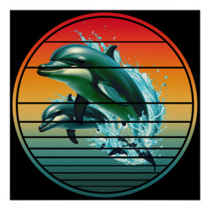 Póster Golfinho Vintage Oceano Criatura Marinha Golfinhos