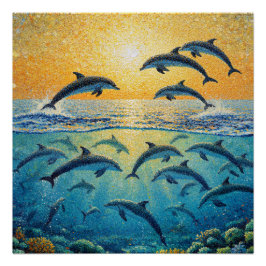 Póster Golfinhos Ao Pôr do Sol l