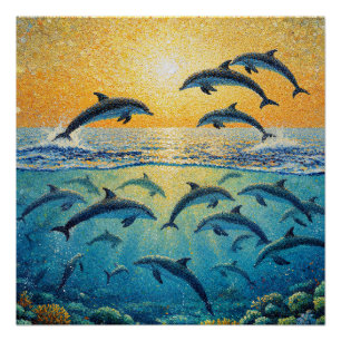 Póster Golfinhos Ao Pôr do Sol l
