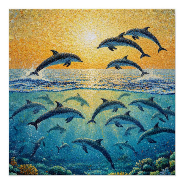 Póster Golfinhos Ao Pôr do Sol l (Frente)