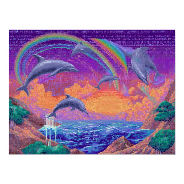Póster Golfinhos Arco-íris Saltando Através dos Céus do P (Frente)