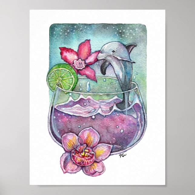 Poster Golfinhos e Orquídeas (Frente)